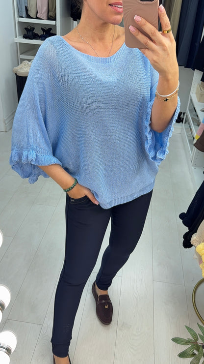 Synthia Frill Sleeve Thin Knit Jumper
