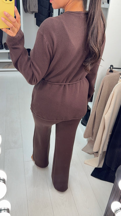 Henrietta Plain Tie Waist Cardigan Loungewear Set