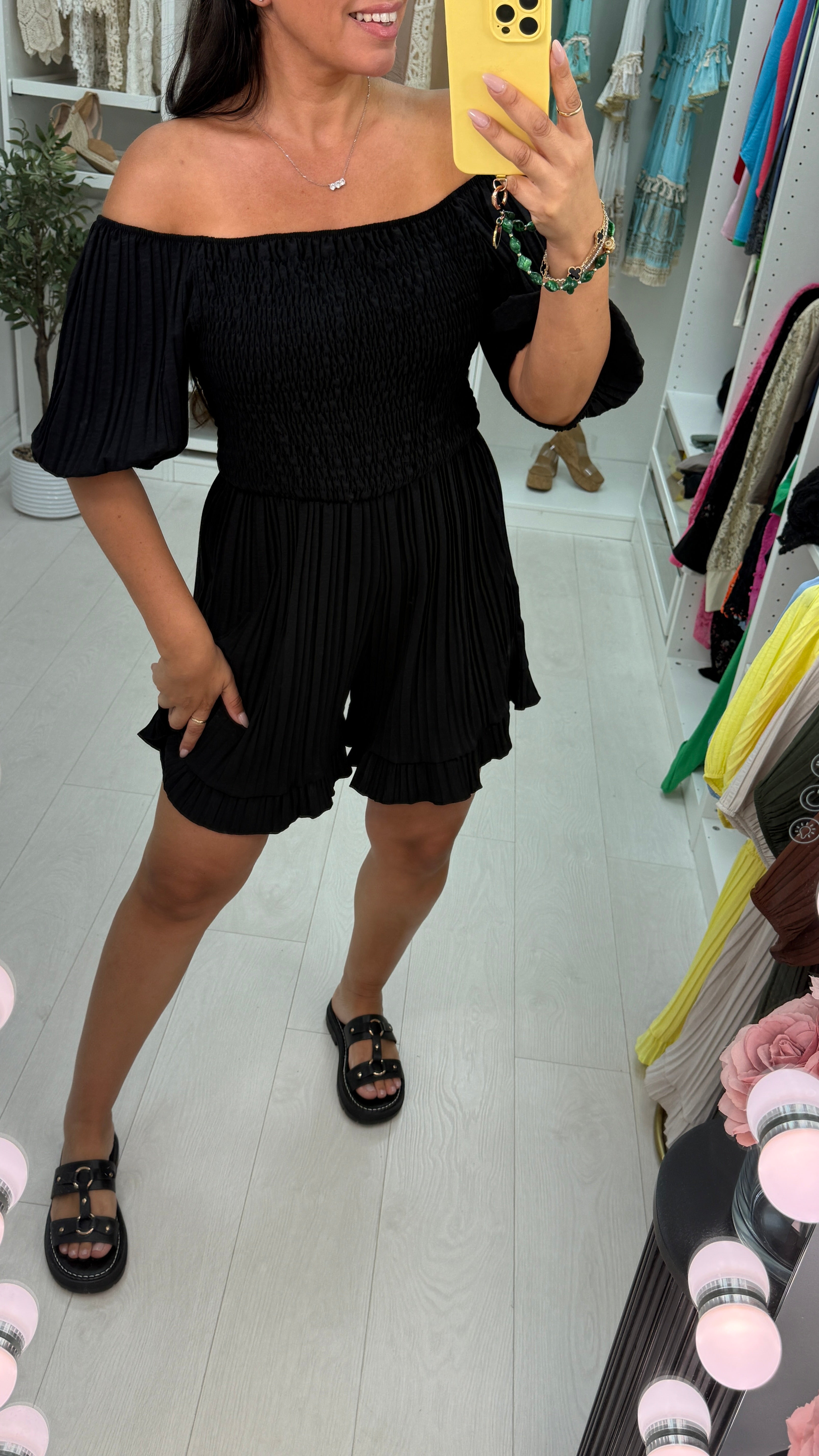 Ivette Plain Pleated Bardot Playsuit