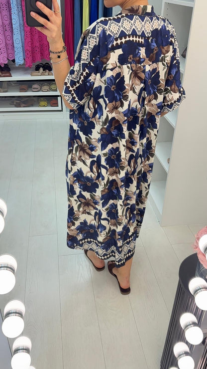 Marline Floral Print Button Front Loose Fit Dress