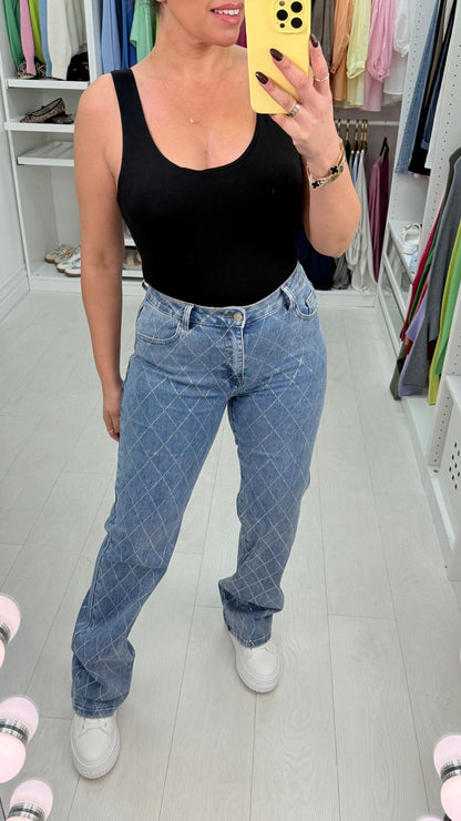 Kaliah Diamante Detail Straight Leg Jeans