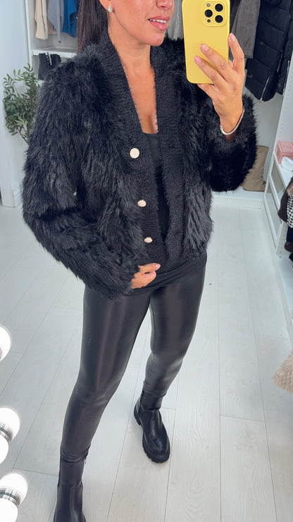 Joyanna Faux Fur Button Front Cardigan