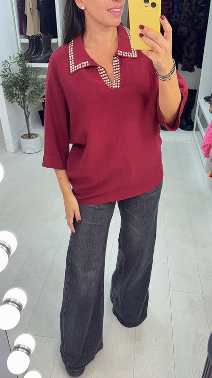 Esme Plain Embellished Collar Knit Jumper