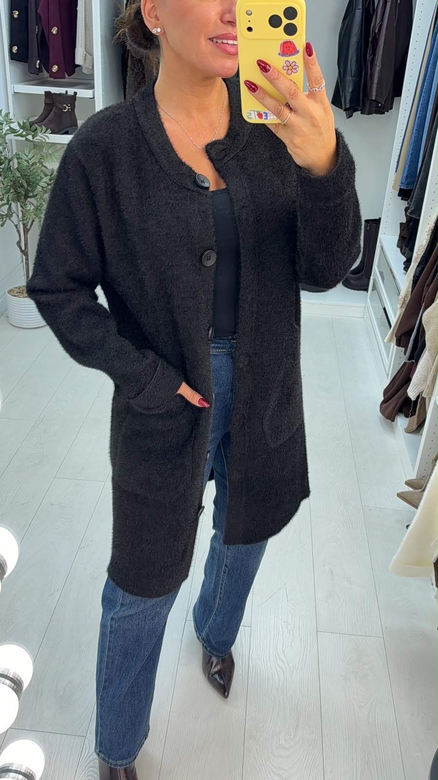 Lorna Fluffy Button Front Longline Cardigan