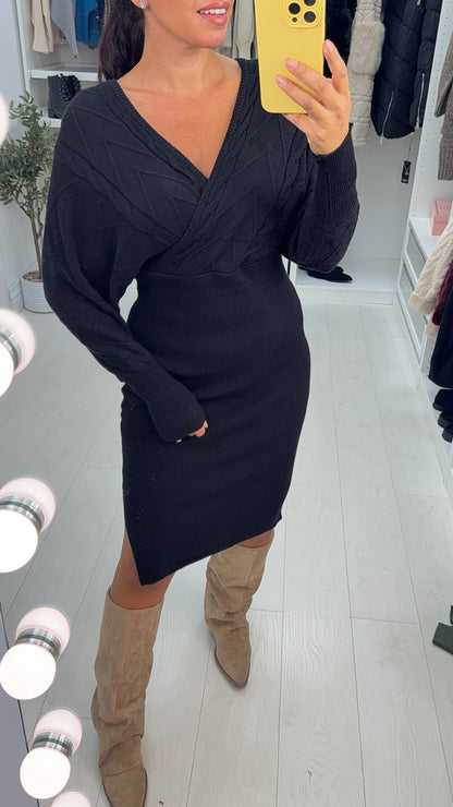 Lorelle Cable Knit Detailed V Neck Jumper Dress