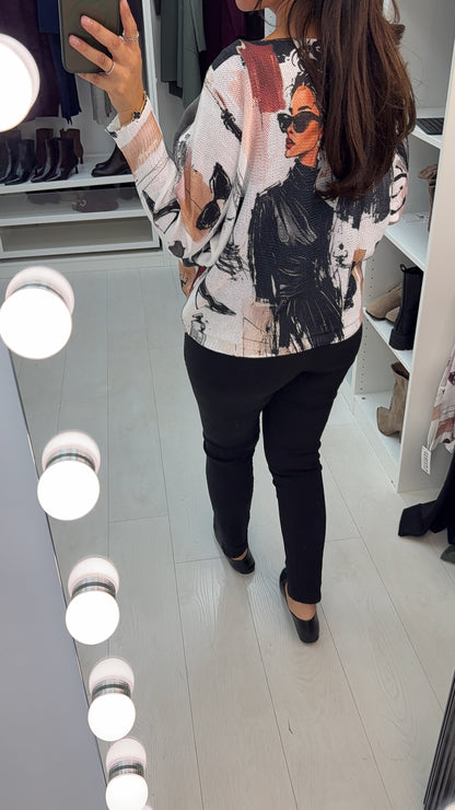 Candella Paris Print Batwing Top