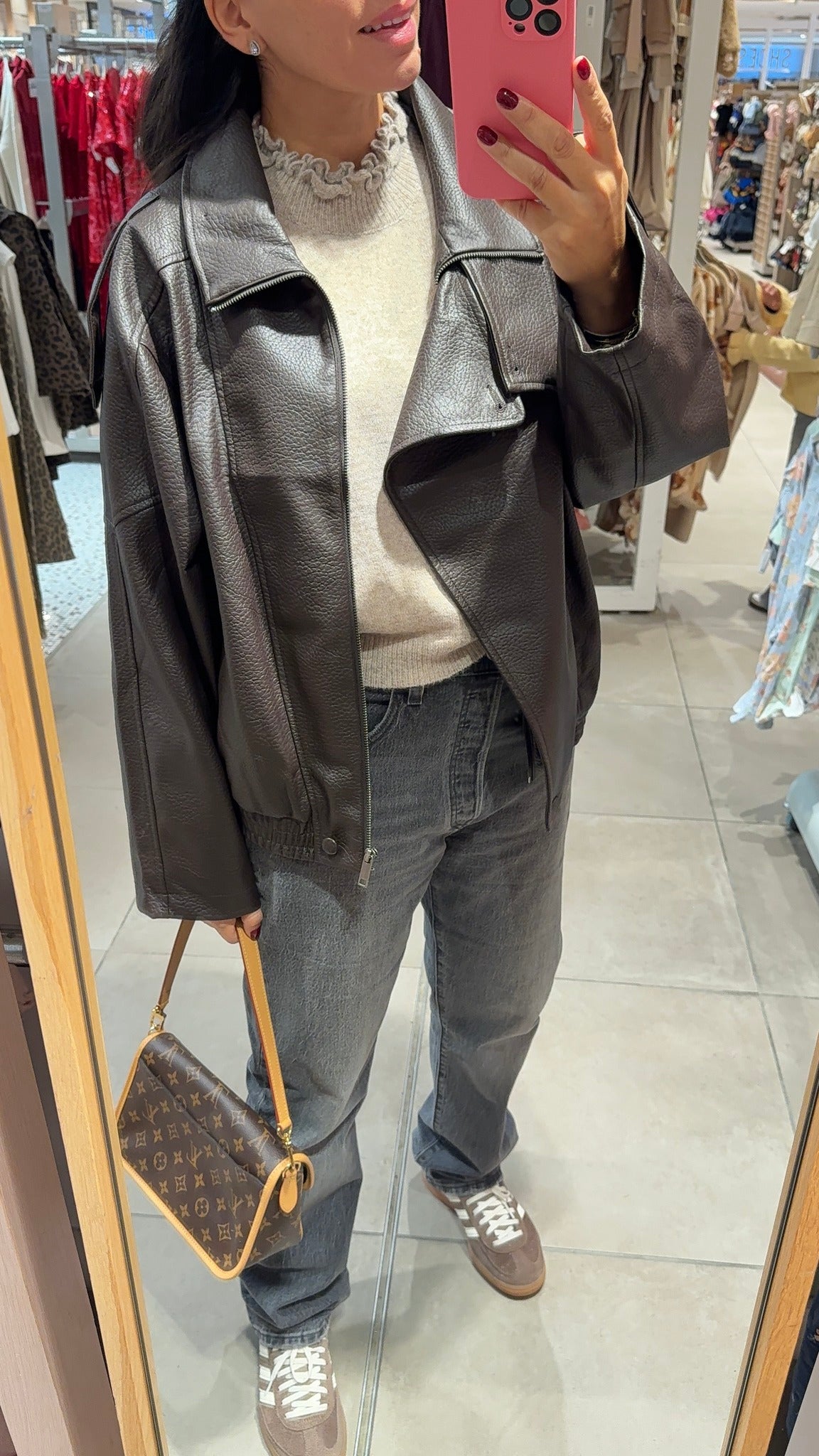 Onyx Chocolate Faux Leather Biker Jacket