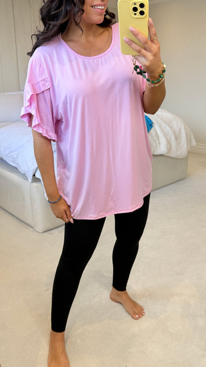 Gwenyth Plain Frill Sleeve Detailed Loose Fit T-Shirt