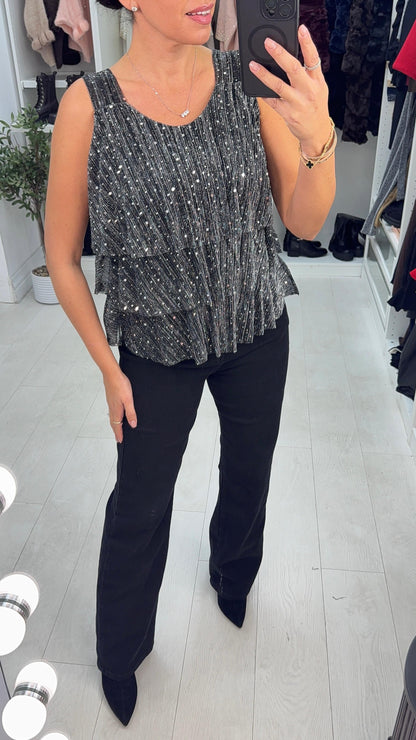 Kaya Lurex & Sequin Detailed Tiered Top