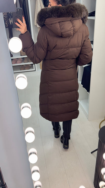 Issie Faux Fur Hooded Longline Padded Coat