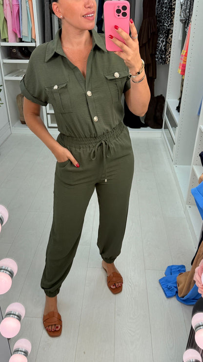 Romina Plain Crepe Short Sleeve Jumpsuit