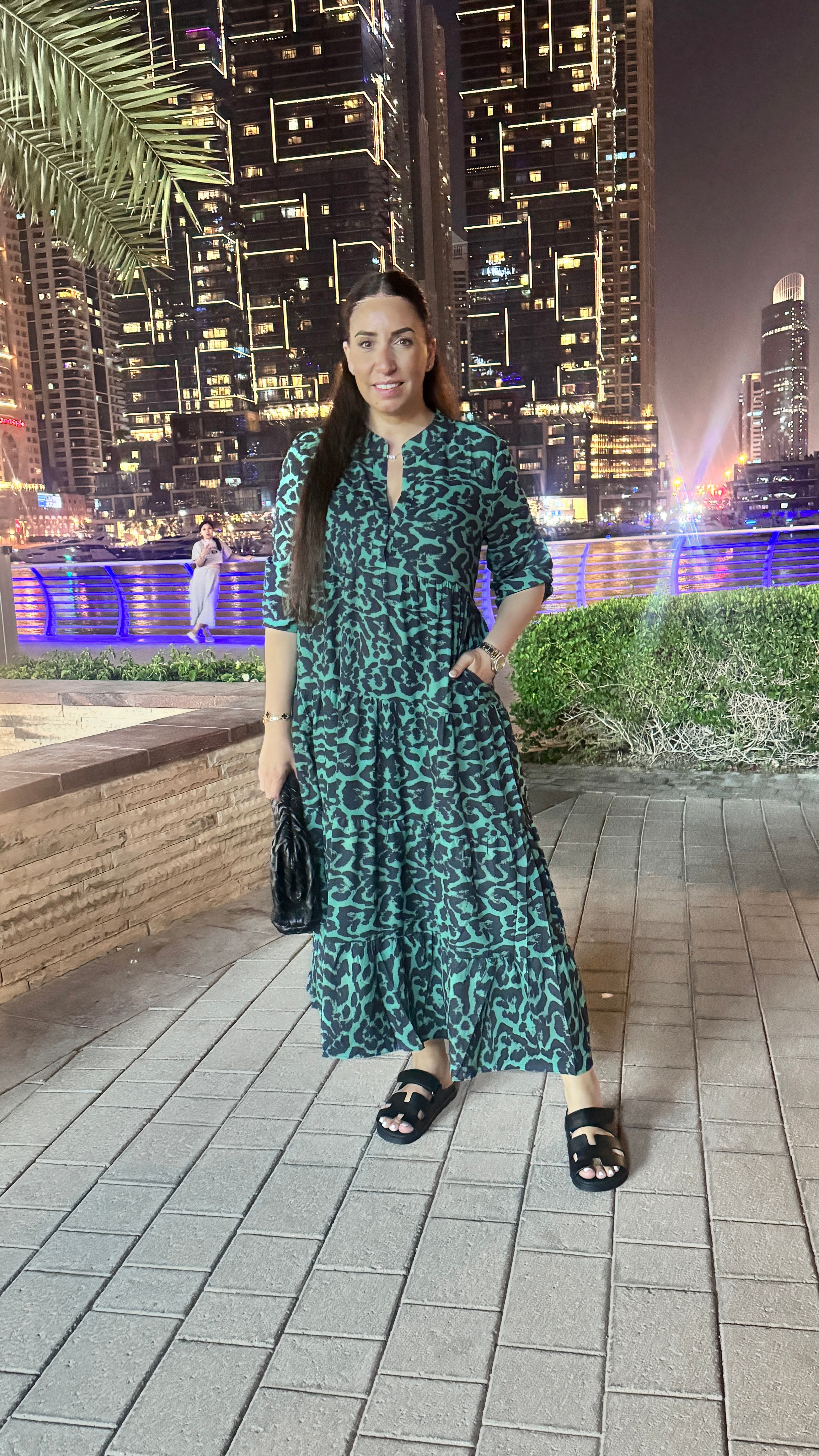 Jude Leopard Print Green And Navy Tiered Maxi Smock Dress