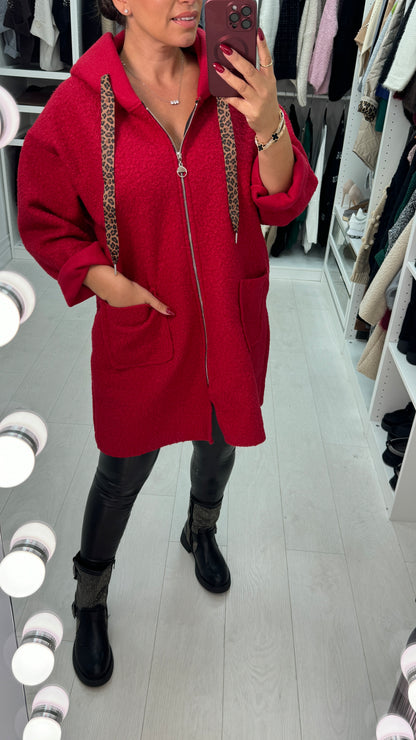 Lindsey Boucle Hooded Leopard Detail Jacket