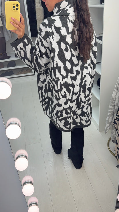Denisha Leopard Print High Neck Loose Fit Jumper