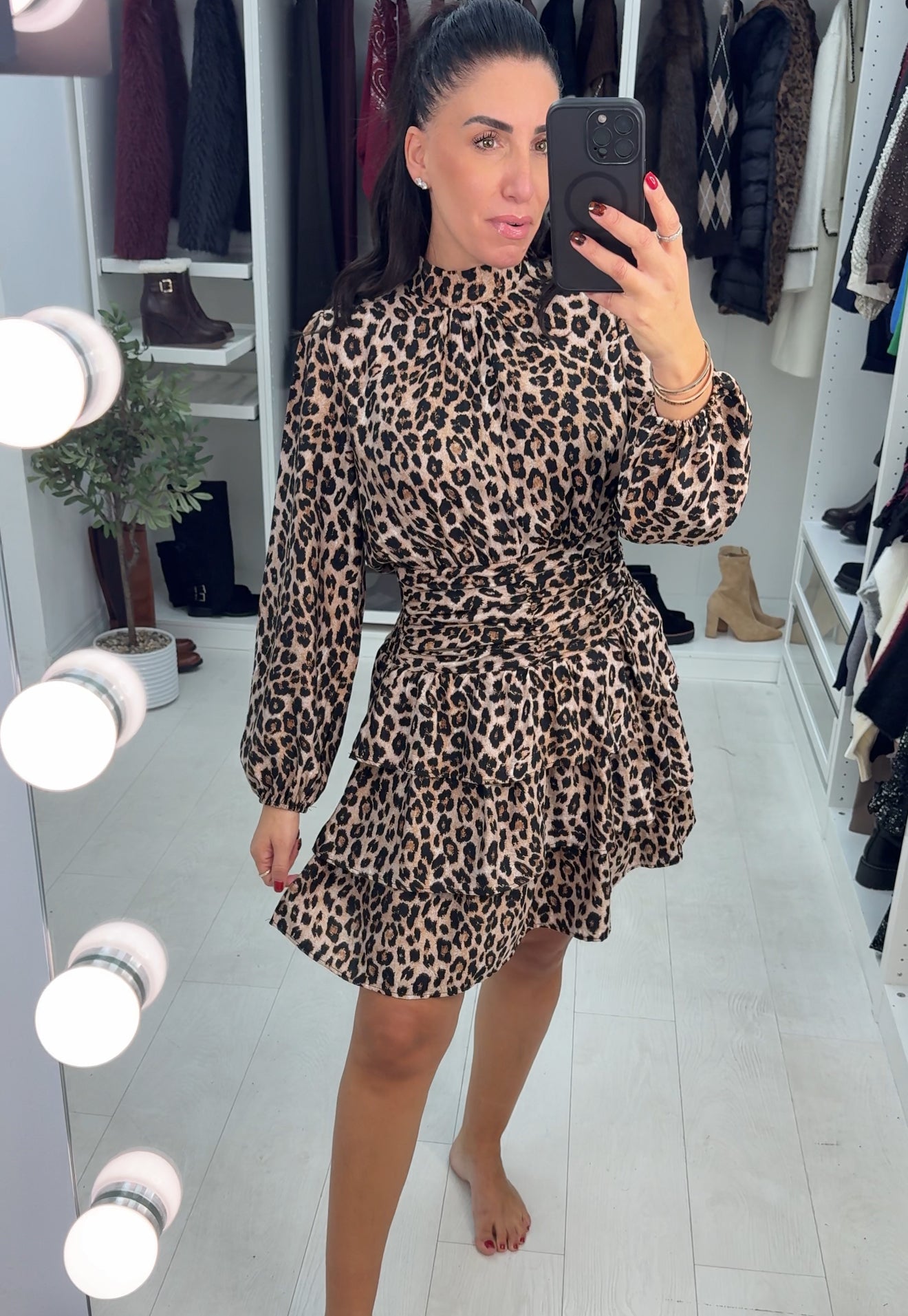 Savanna Leopard Print Shirred waist Mini Dress