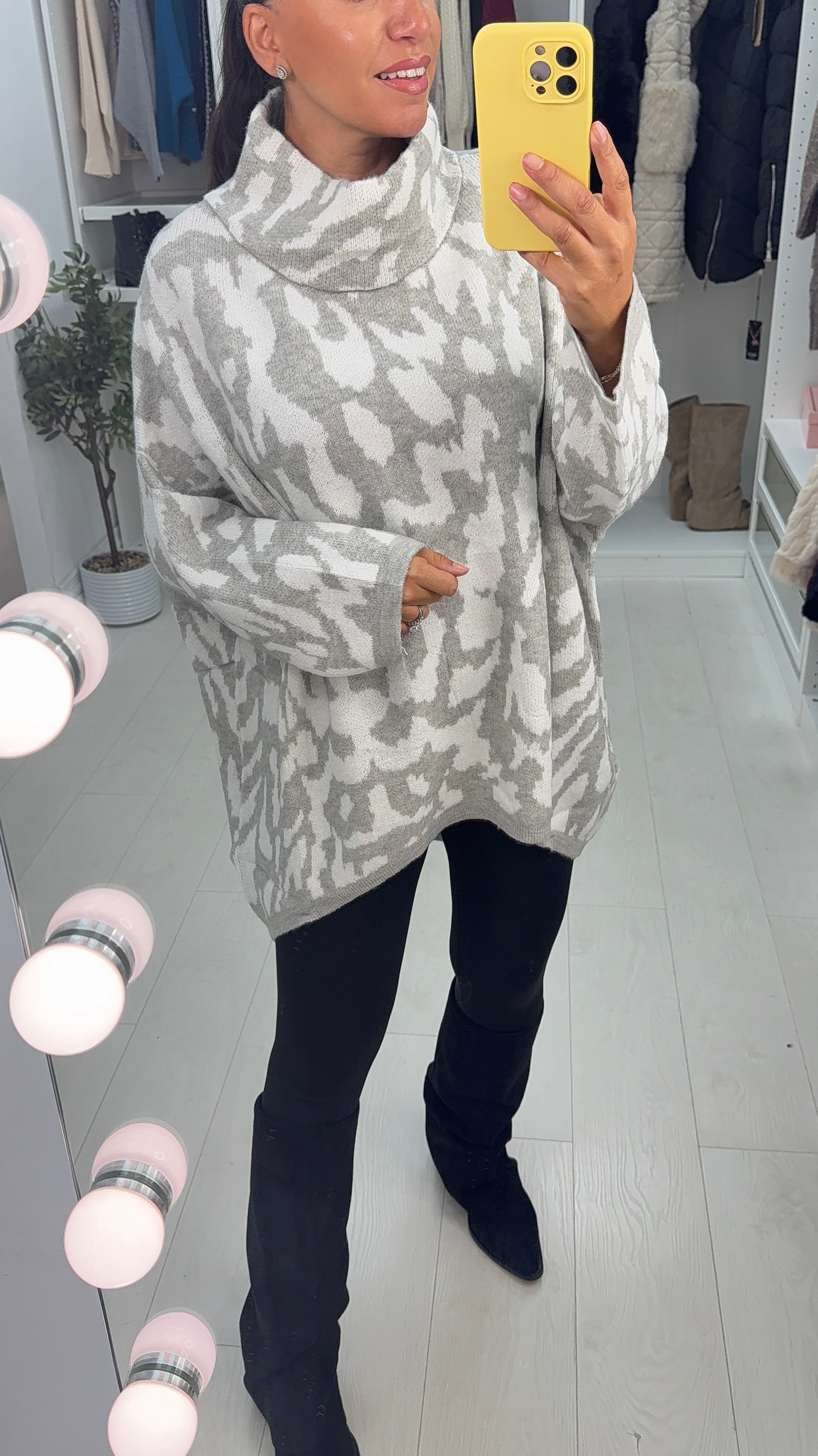 Denisha Leopard Print High Neck Loose Fit Jumper