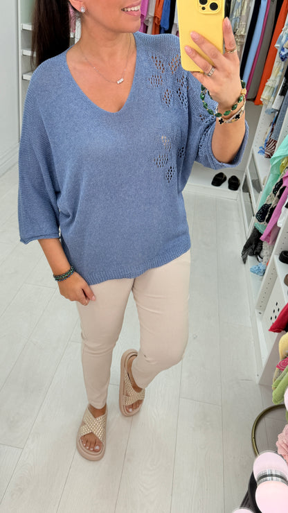 Keziah Plain Floral Detail Crochet Top