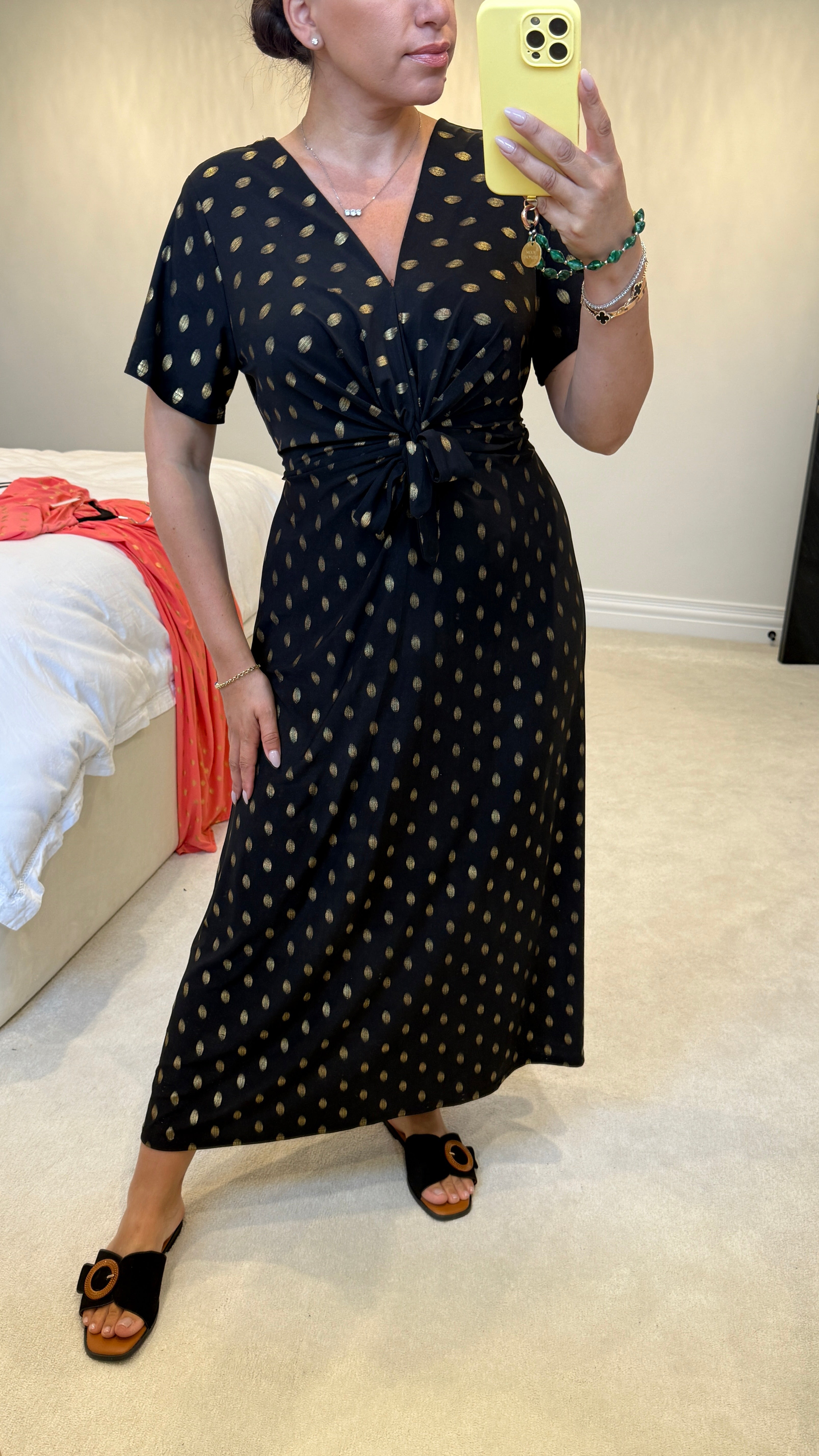 Michelle Gold Polka Print Maxi Dress