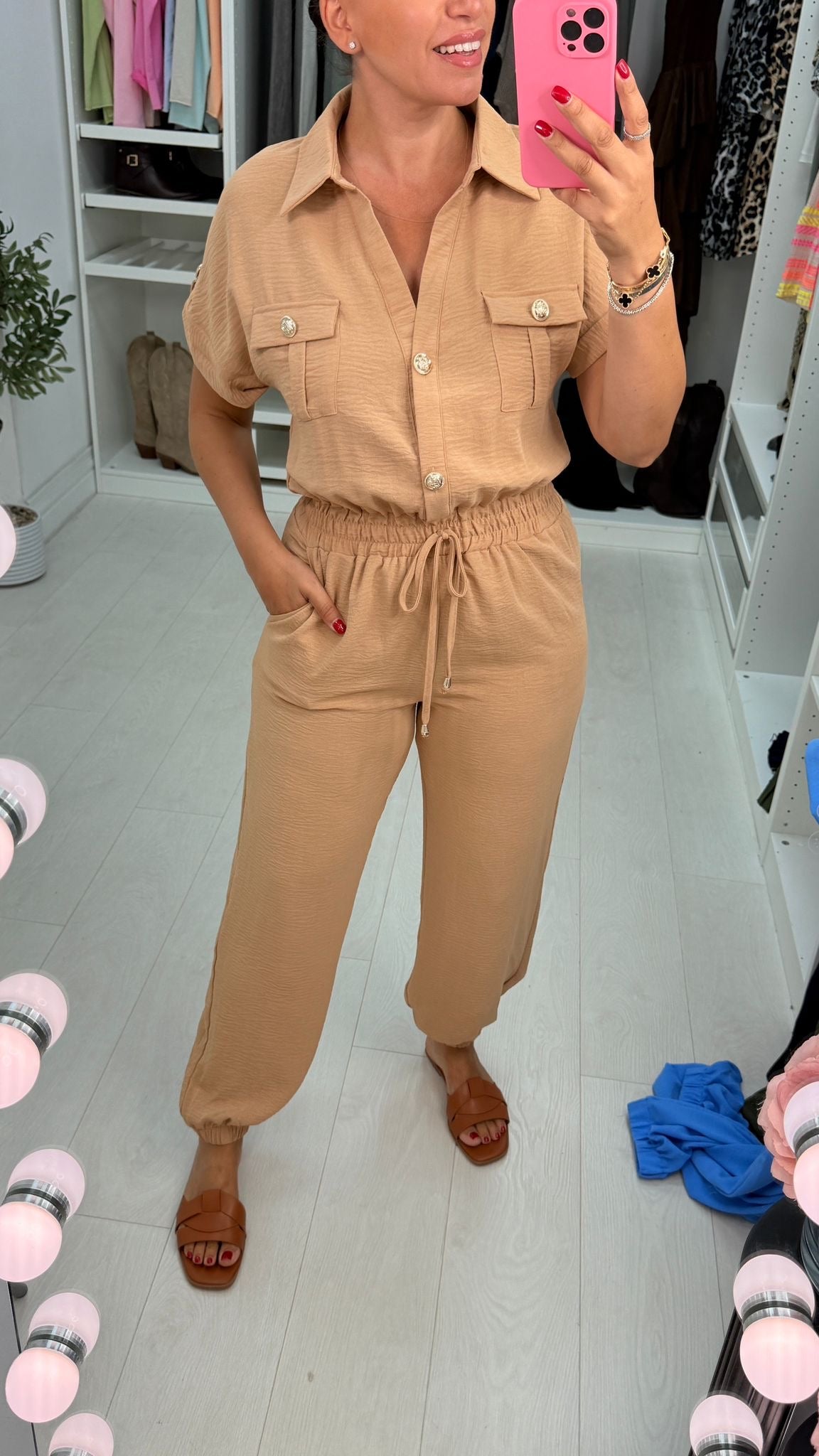 Romina Plain Crepe Short Sleeve Jumpsuit