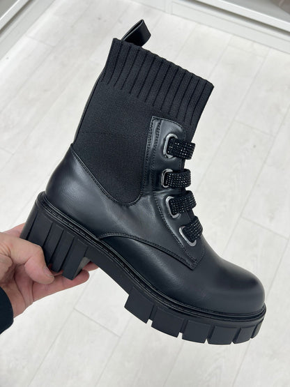 Phoebe Black Sock Biker Boots