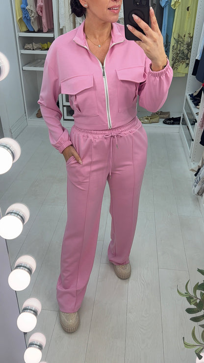 Luan Plain Crop Zip Jacket And Jogger Co-Ord Set