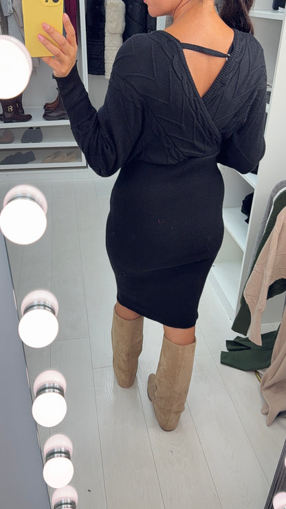 Lorelle Cable Knit Detailed V Neck Jumper Dress