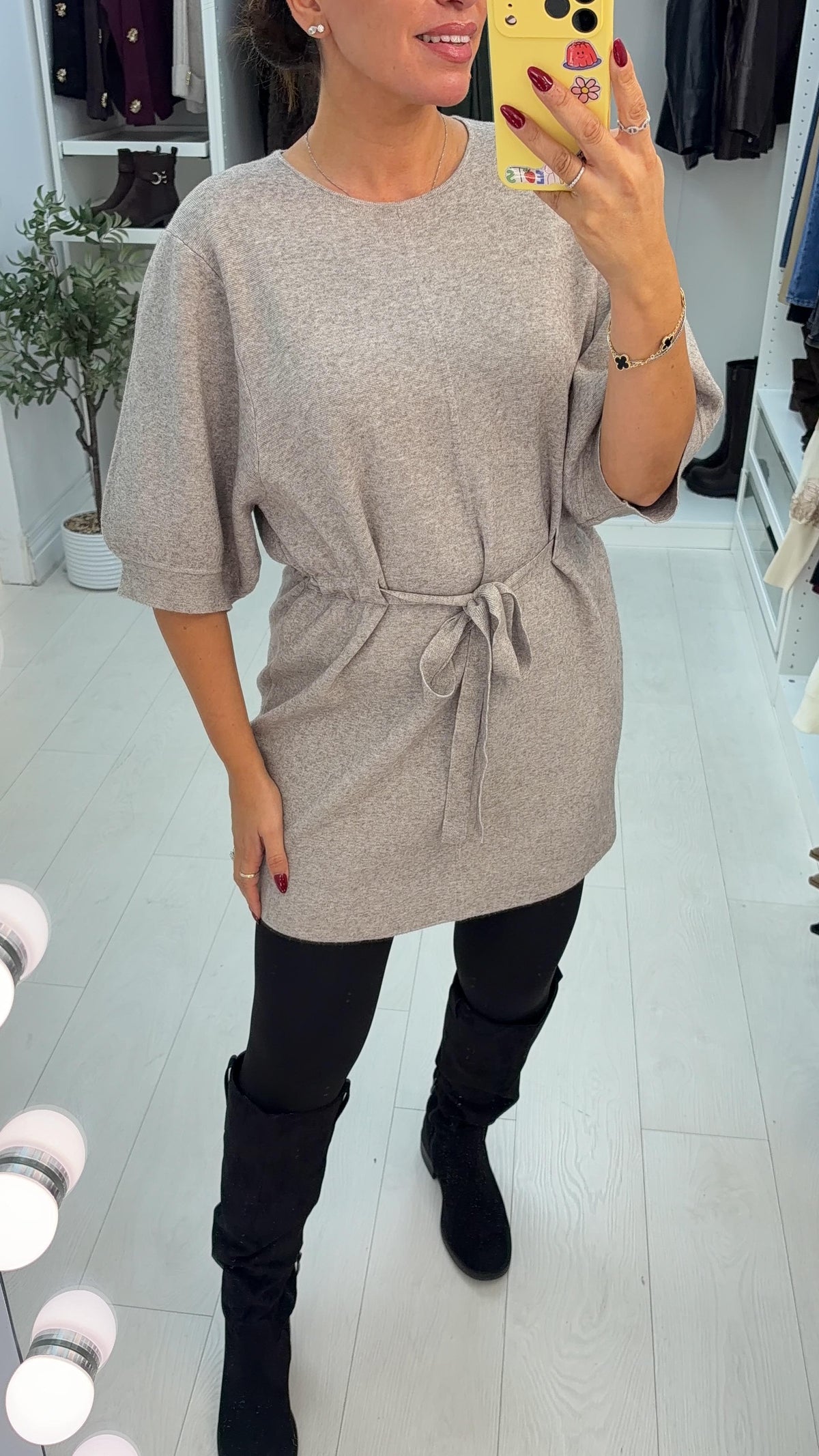 Abbie Plain Drawstring Waist Jumper Dress