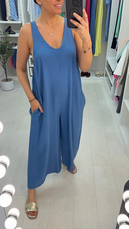 Chantel Plain Crepe Sleeveless Wide Leg Jumpsuit