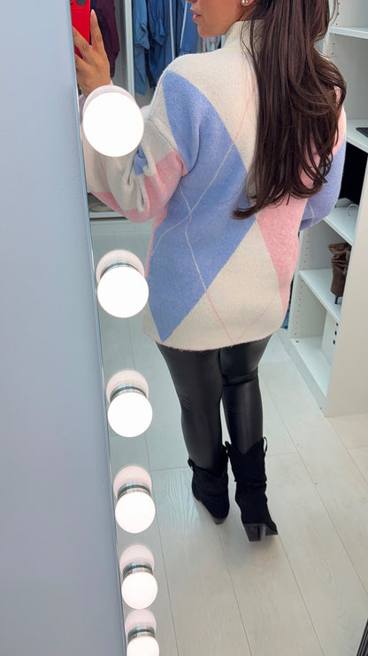 Zonya Argyle Print High Neck Longline Jumper