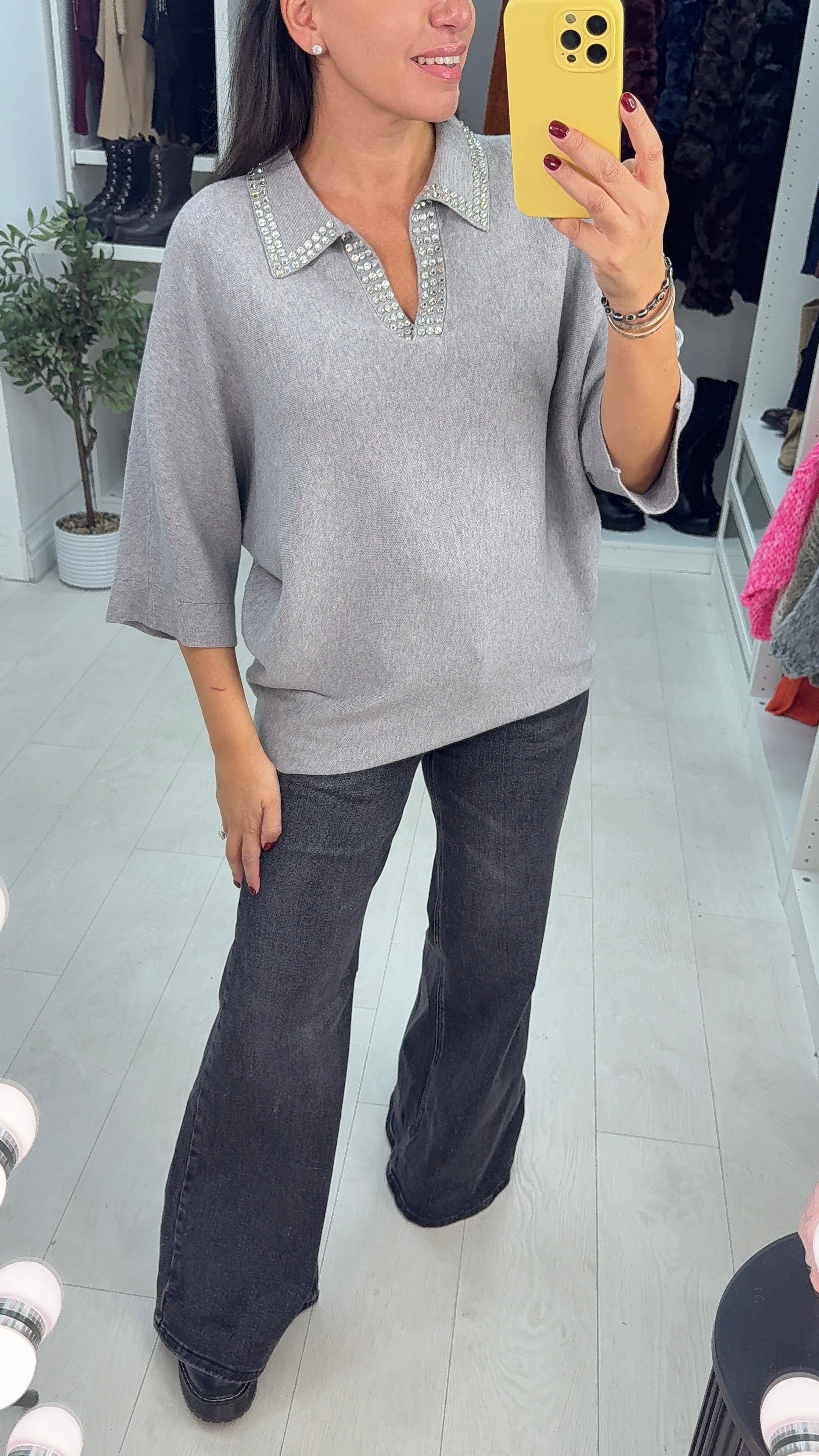 Esme Plain Embellished Collar Knit Jumper