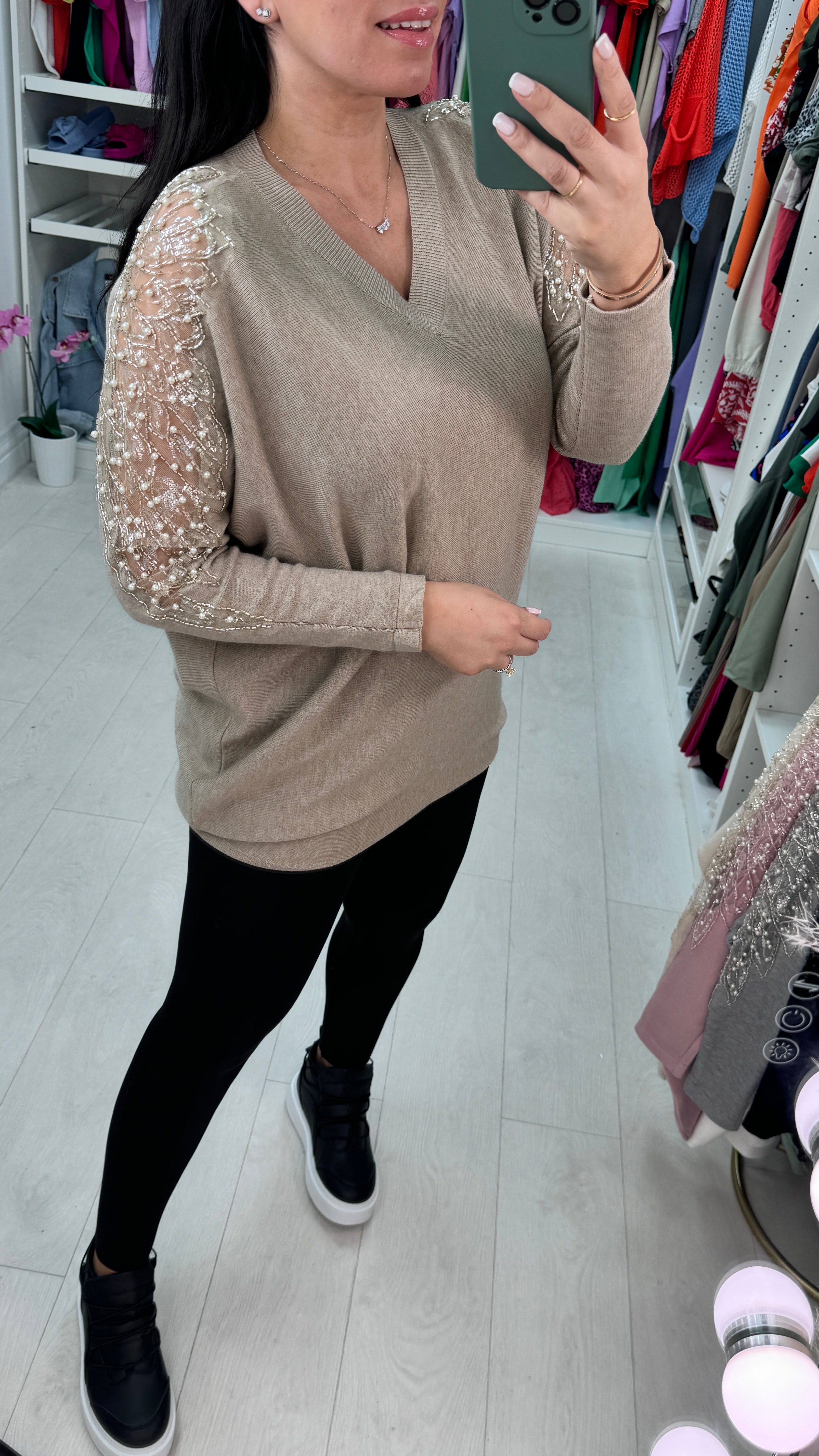 Shannon Sheer Pearl Panel Jumper