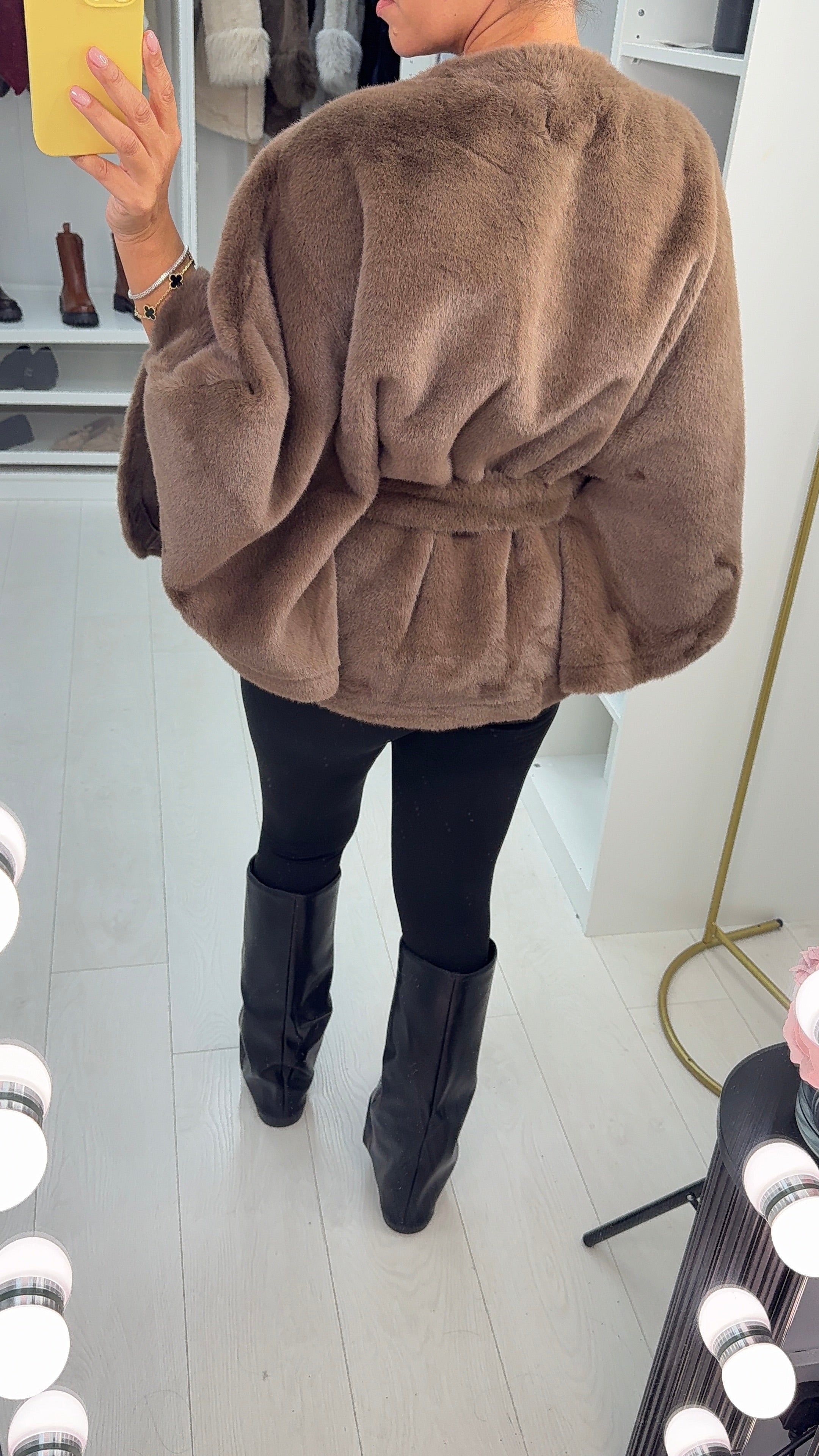 Benicia Faux Fur Belted Poncho Jacket