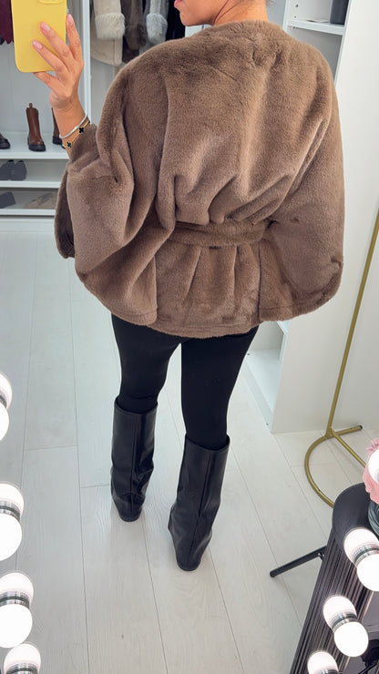 Benicia Faux Fur Belted Poncho Jacket