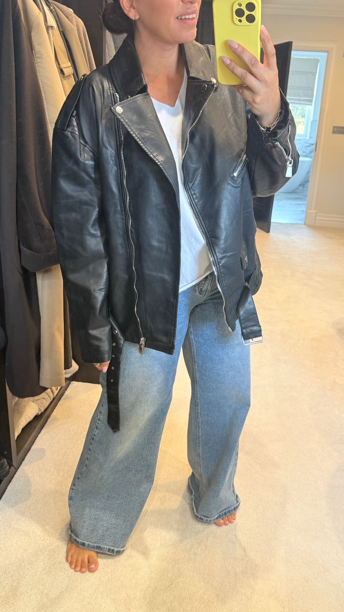 Nika Leather Look Oversized Biker Jacket