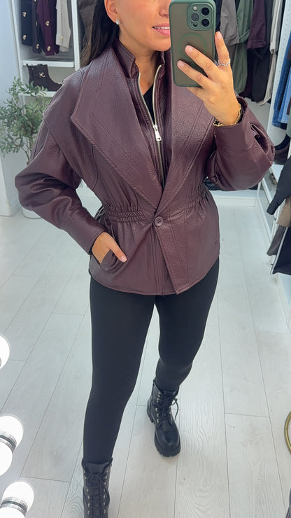 Kali Cinched Waist Faux Leather Jacket