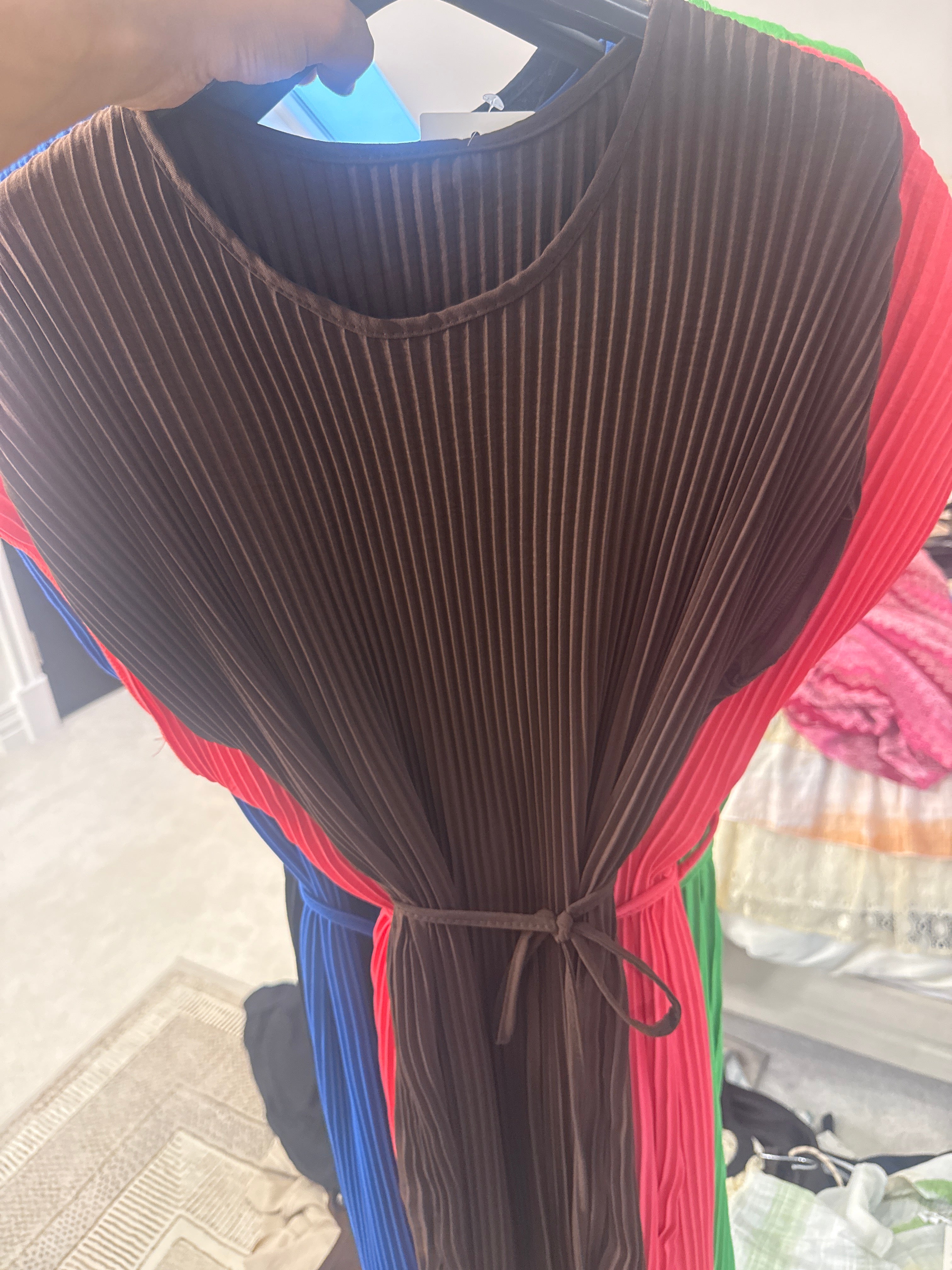 Diora Plain Pleated Belted Midi Dress