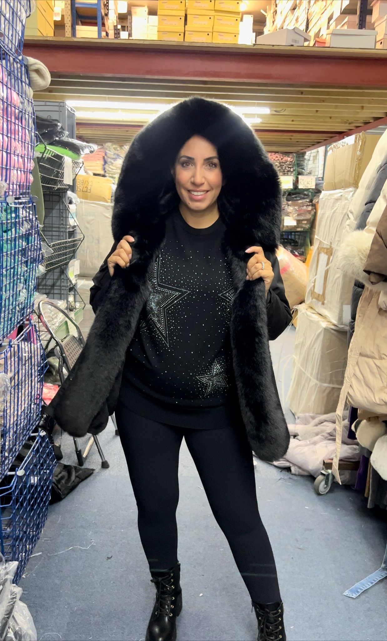 Chelen Military Faux Fur Hooded Short Coat