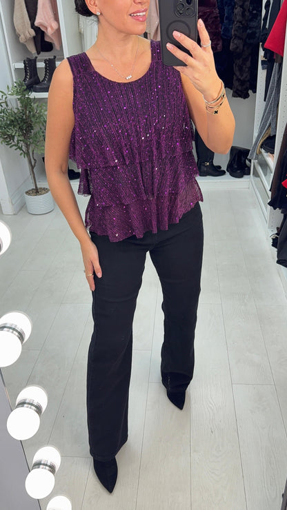 Kaya Lurex & Sequin Detailed Tiered Top