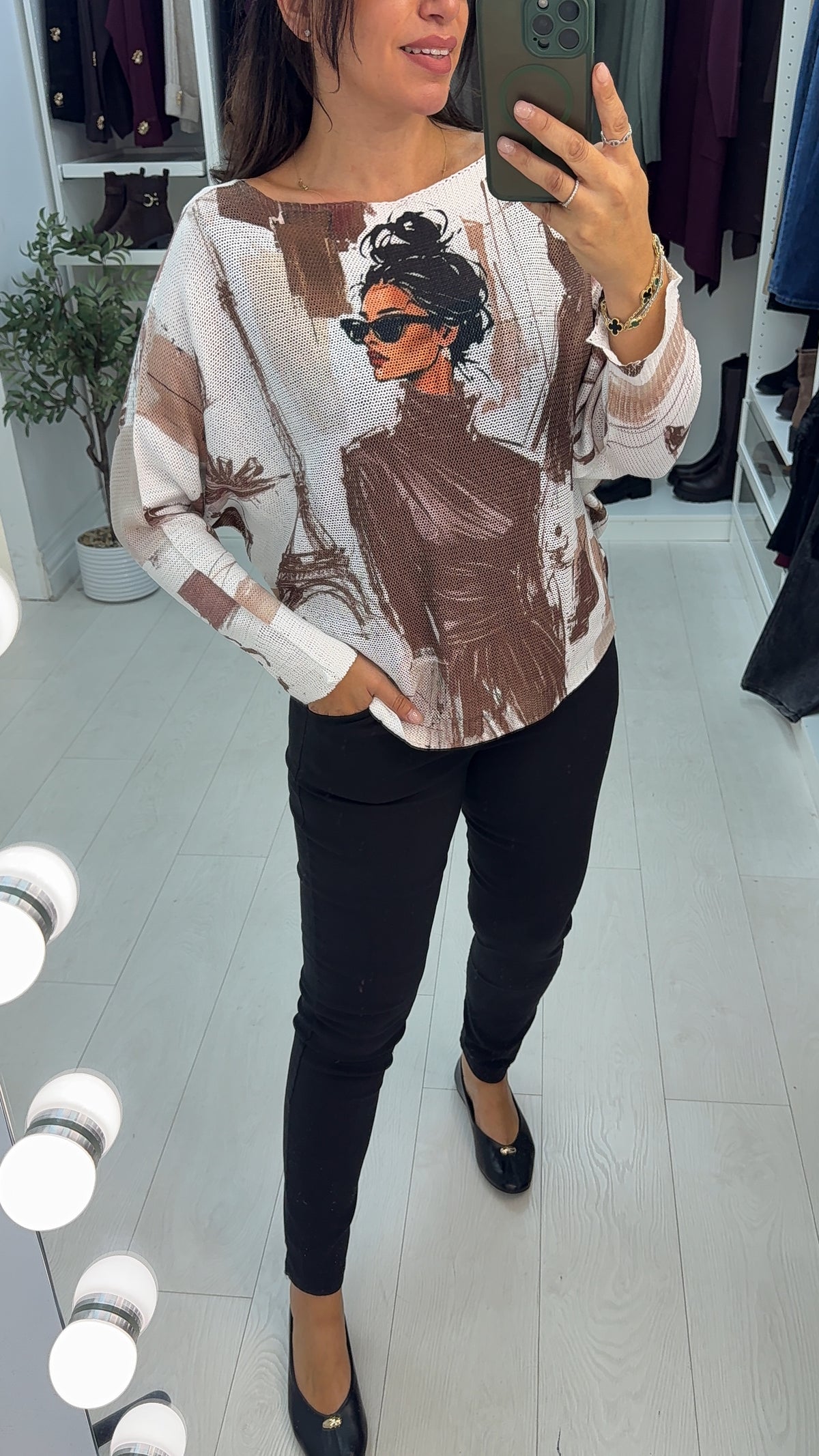 Candella Paris Print Batwing Top