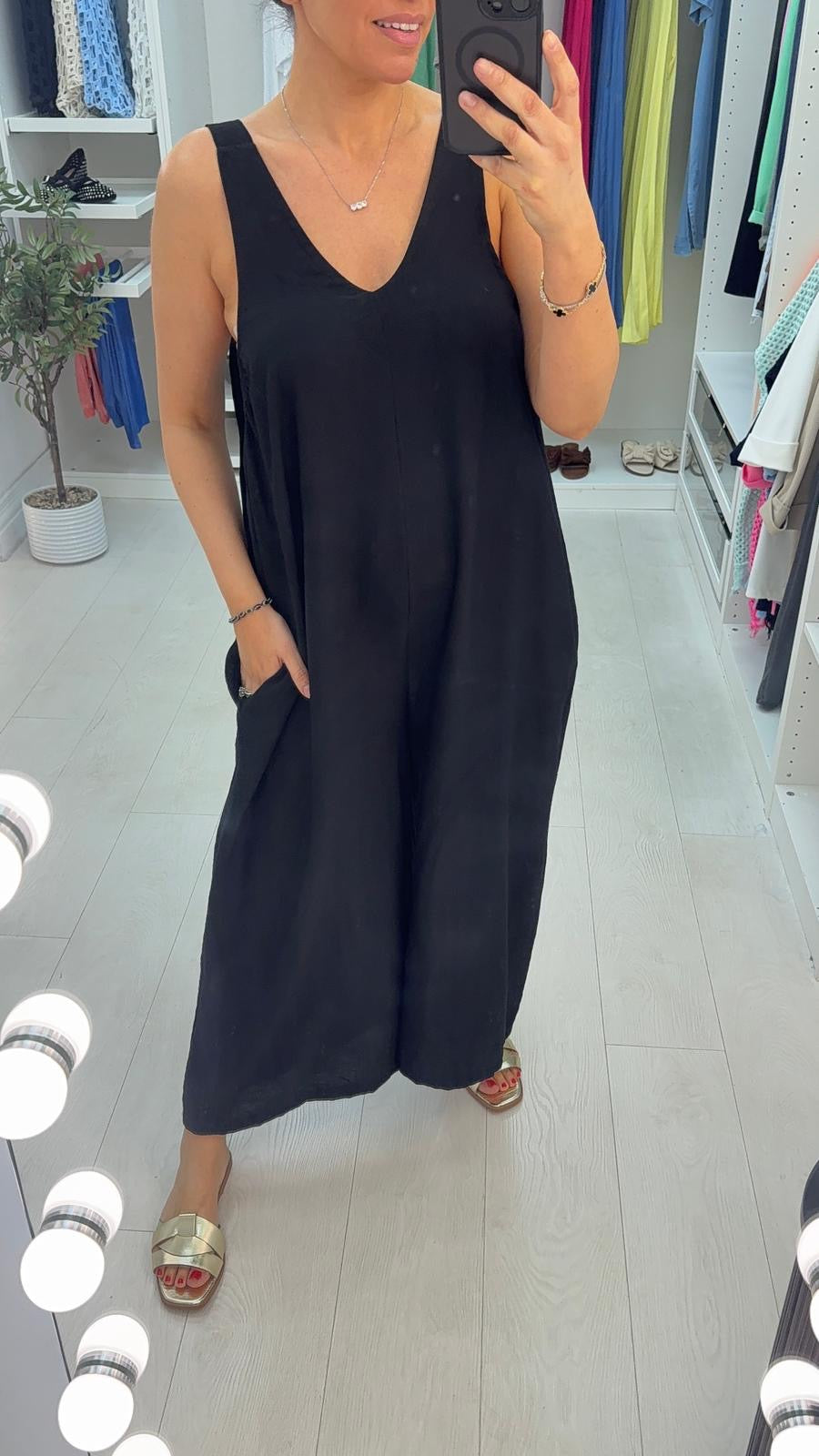 Chantel Plain Crepe Sleeveless Wide Leg Jumpsuit