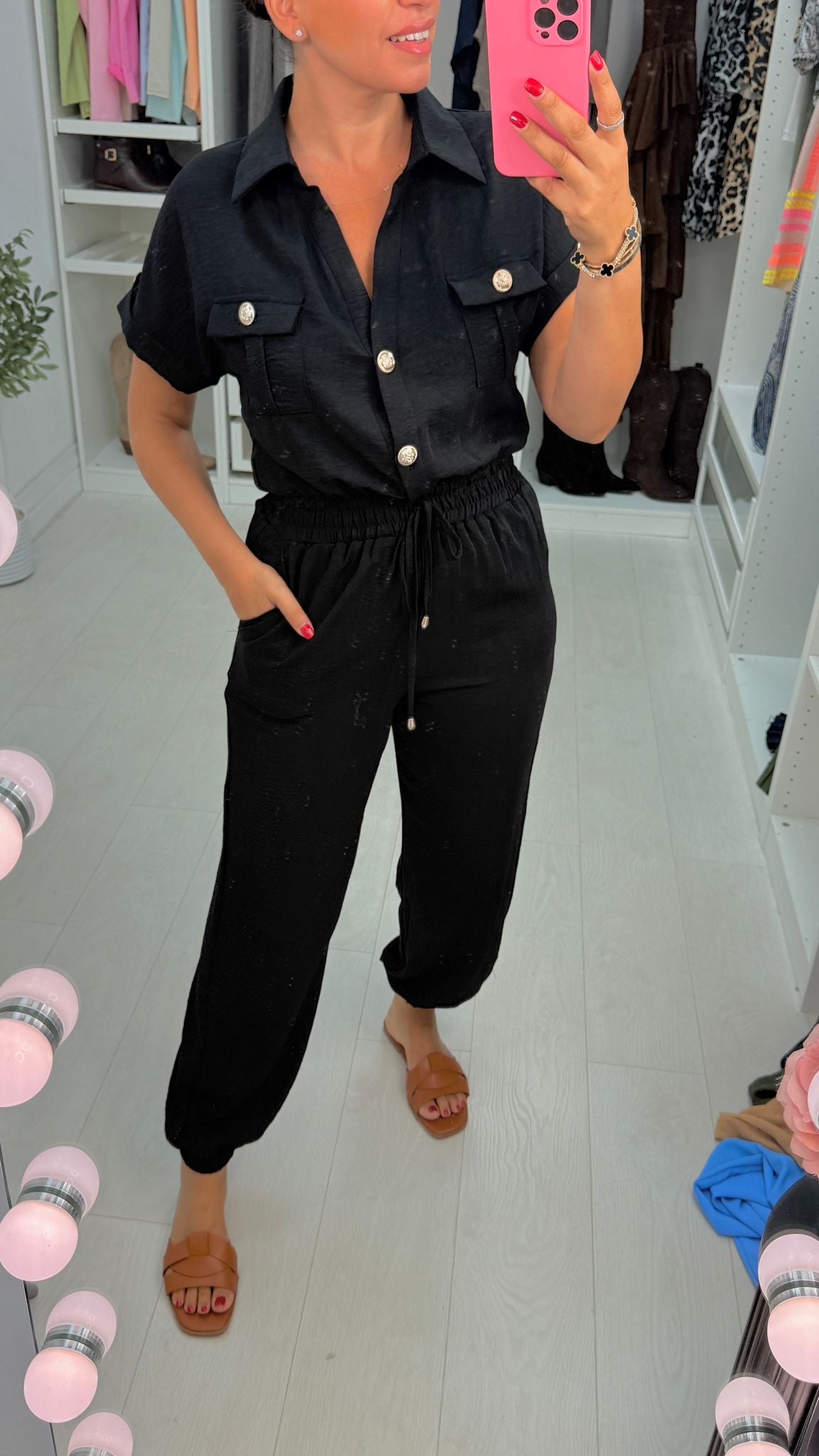 Romina Plain Crepe Short Sleeve Jumpsuit