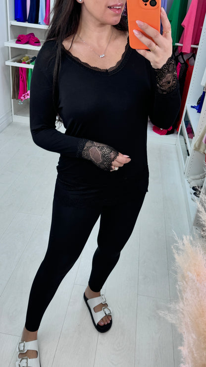 Cori Lace Trim Long Sleeve Top