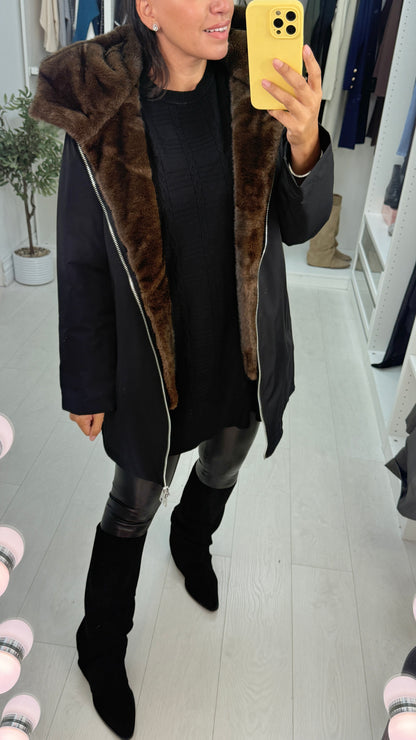 Kassy Plain Faux Fur Hood Parka Coat