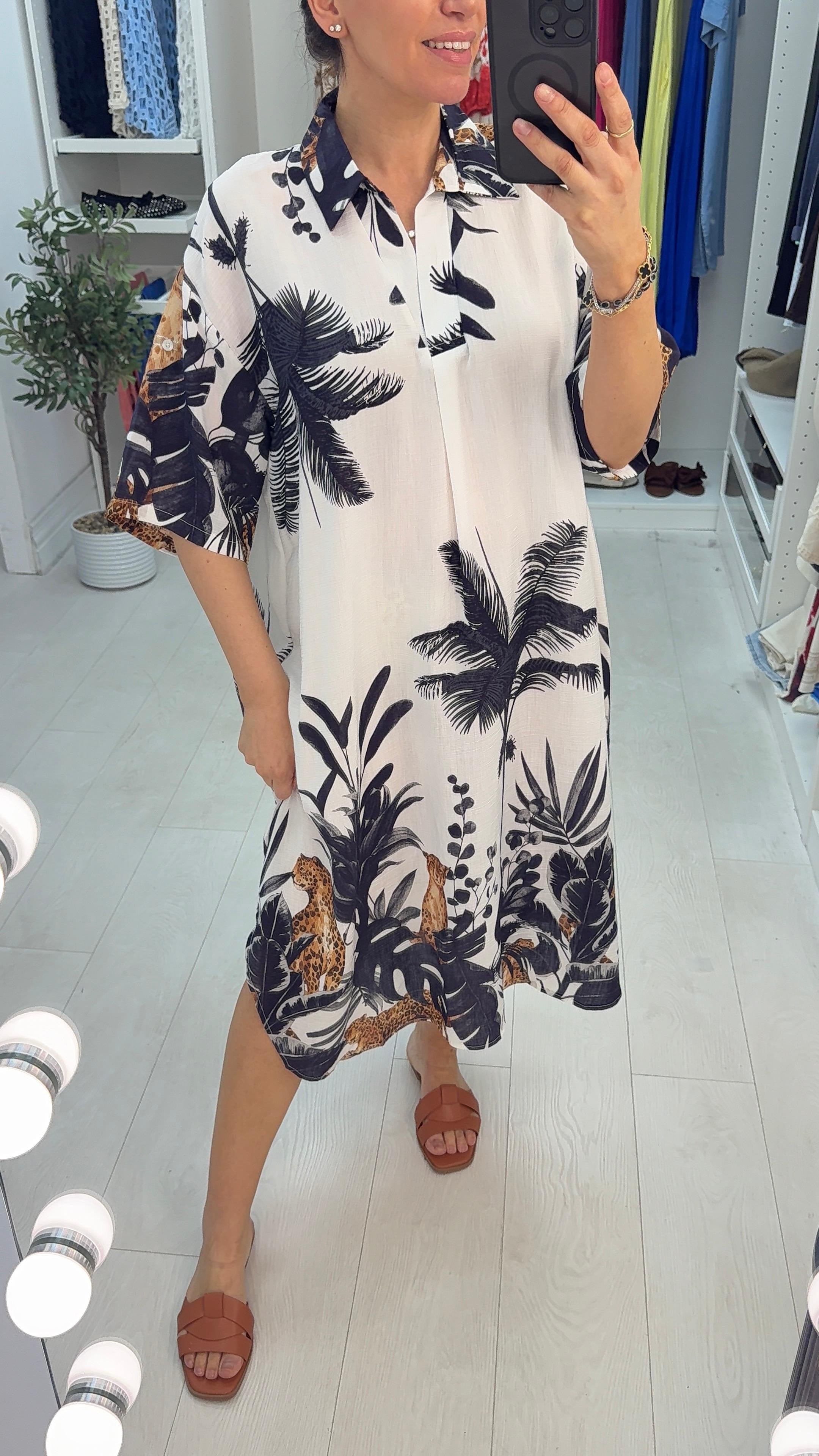 Maizy Jungle Print V Neck Midi Dress
