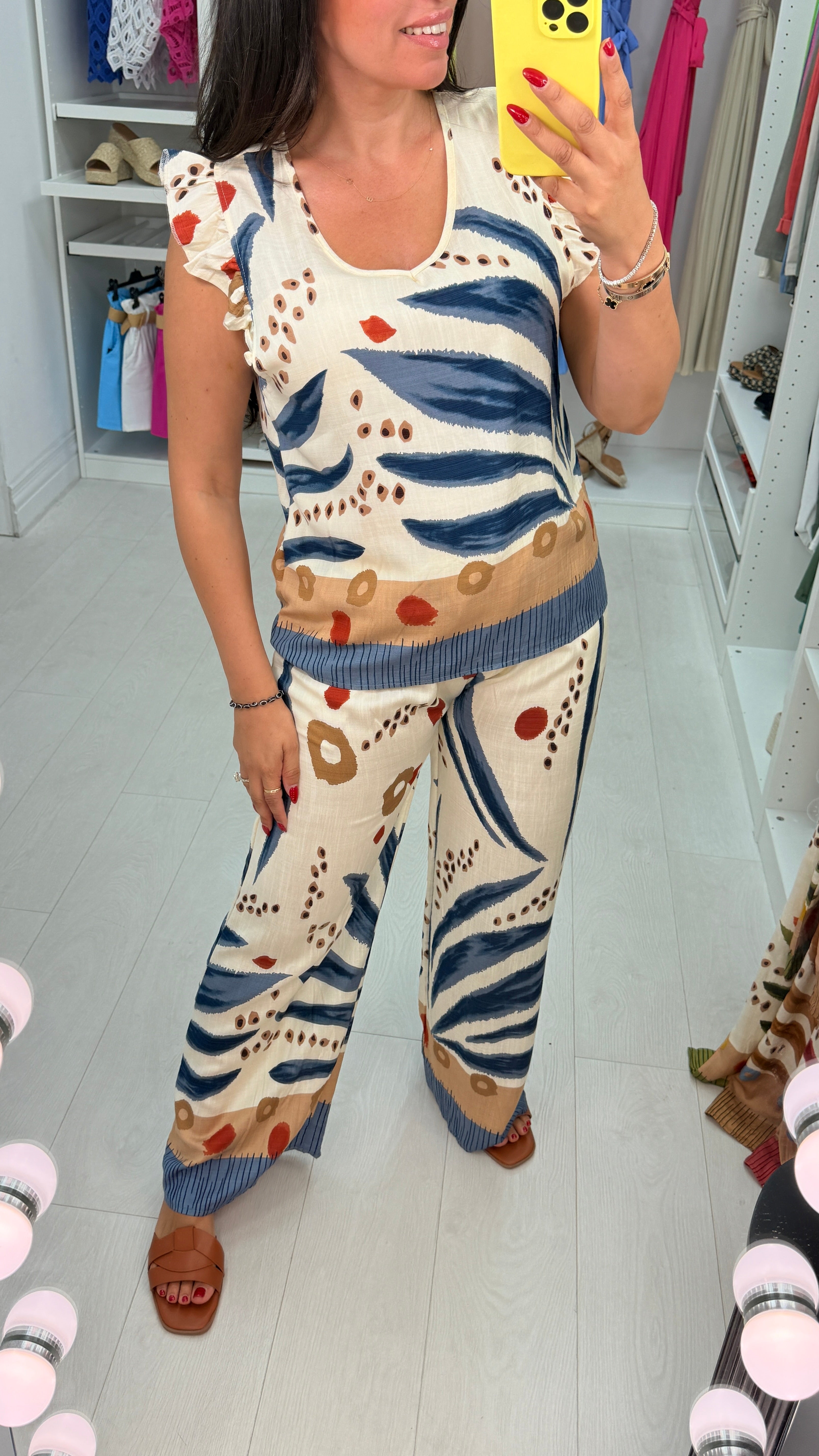 Jovana Abstract Print Frill Detail Co-Ord Set