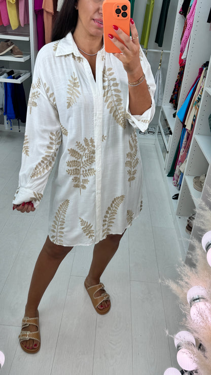 Tulula Gold Embroidery Leaf Shirt Dress