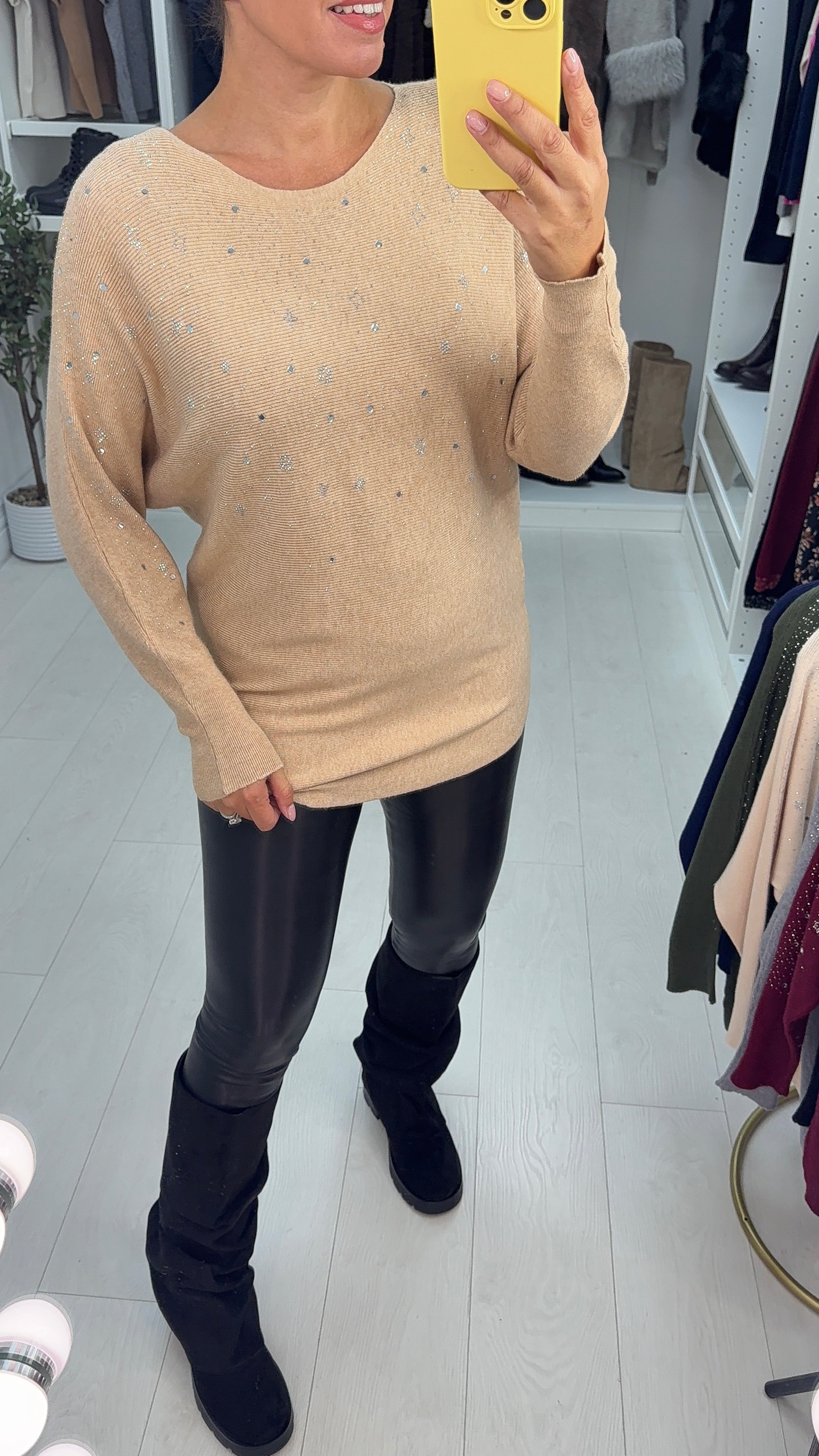 Bevie Diamante Detail Ribbed Knit Jumper