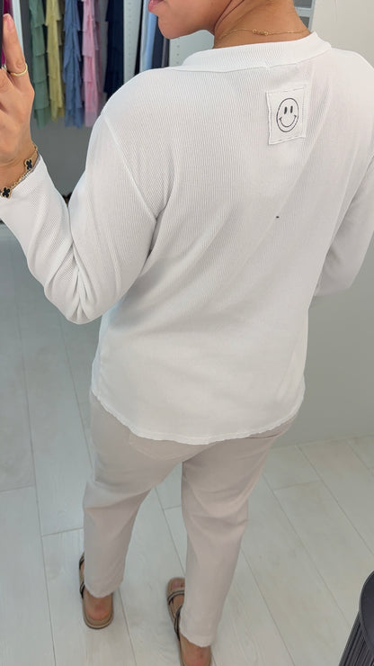Lily Plain Ribbed V Neck Long Sleeve Top