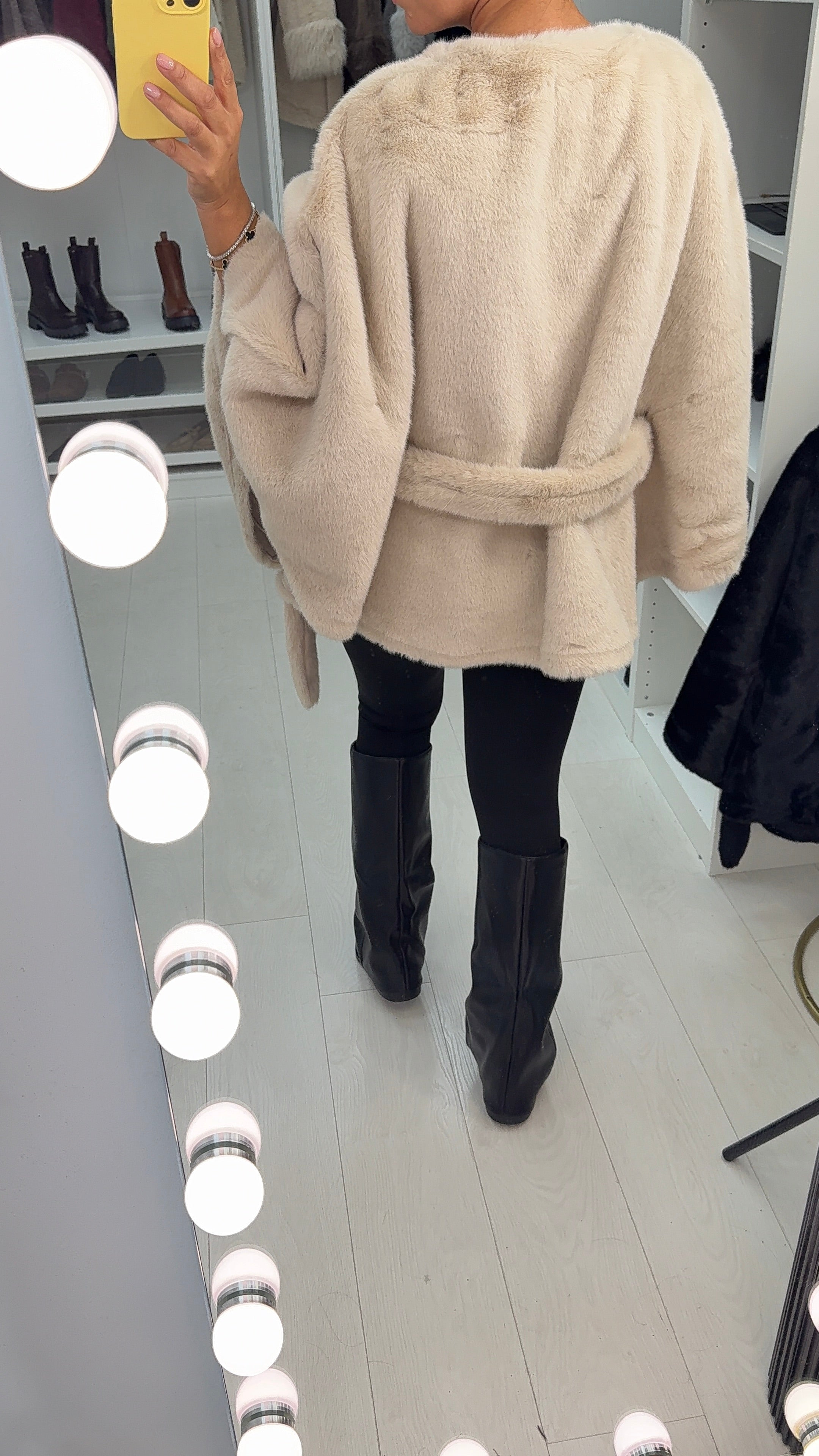 Benicia Faux Fur Belted Poncho Jacket