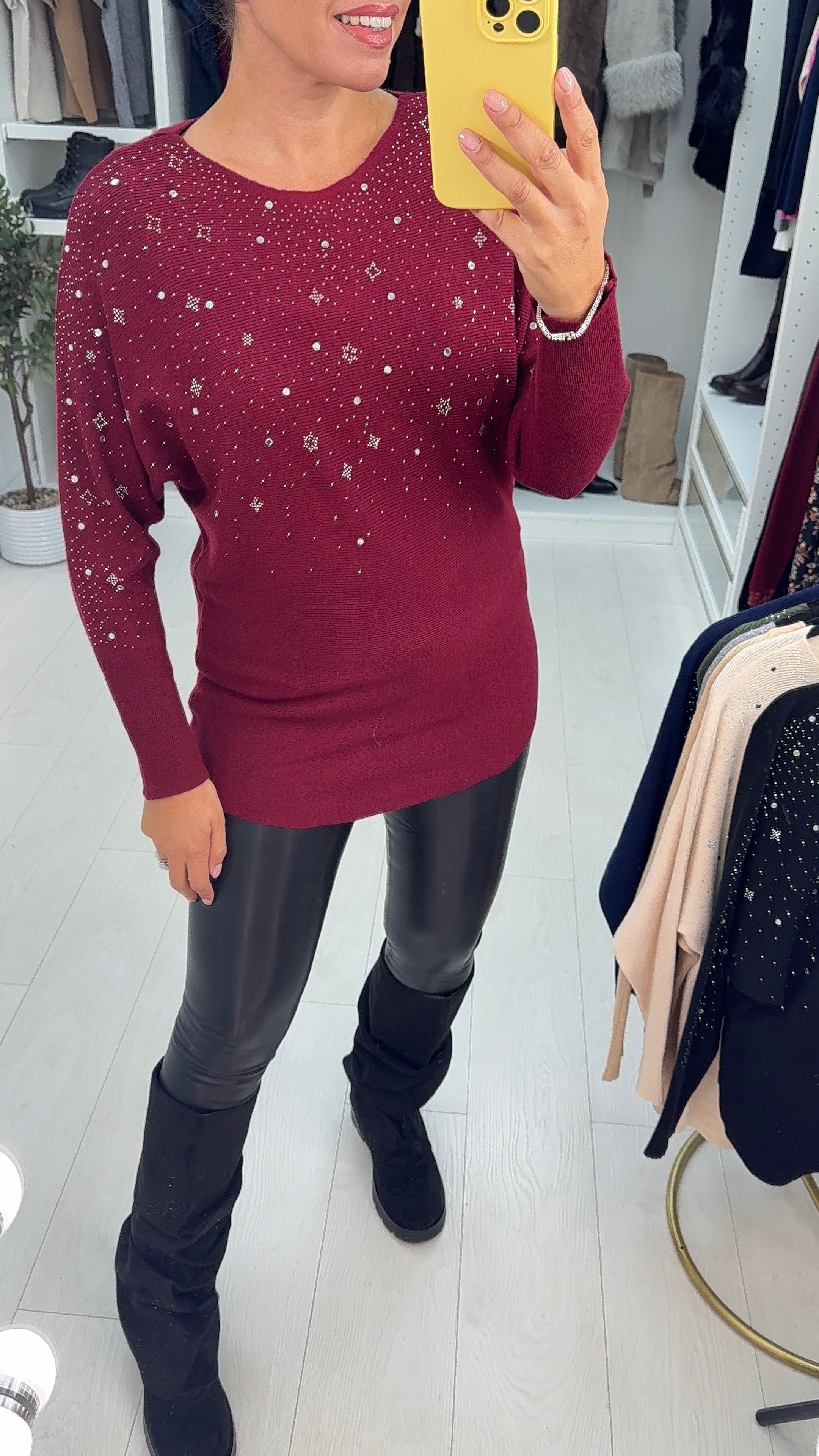 Bevie Diamante Detail Ribbed Knit Jumper